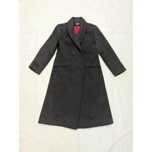 Vtg Karen Long Wool Cashmere trench Coat with Red Lining Womens Small